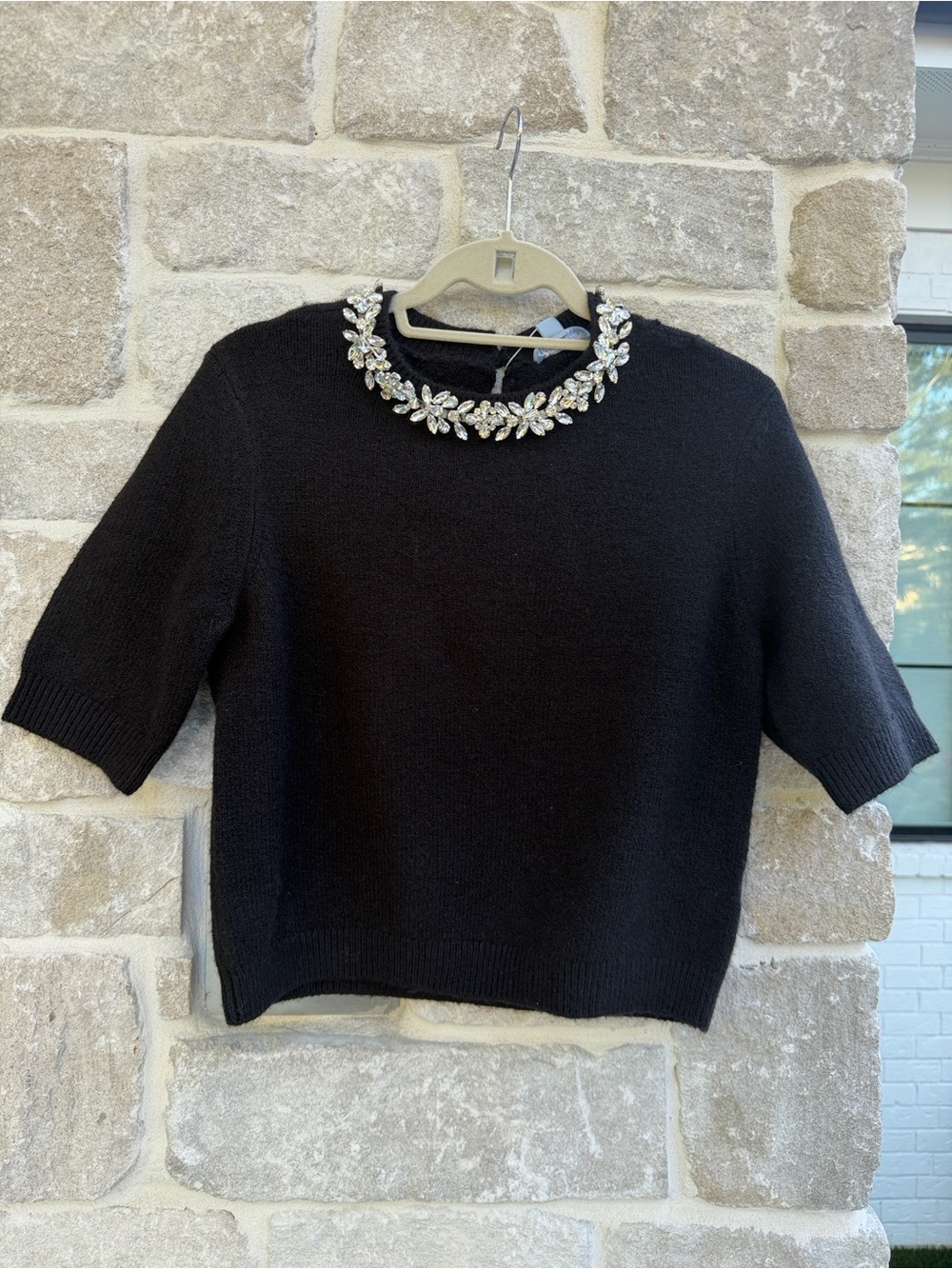 Antonio Melani Black Jeweled Neck Short Sleeve Sweater NWT Size Small